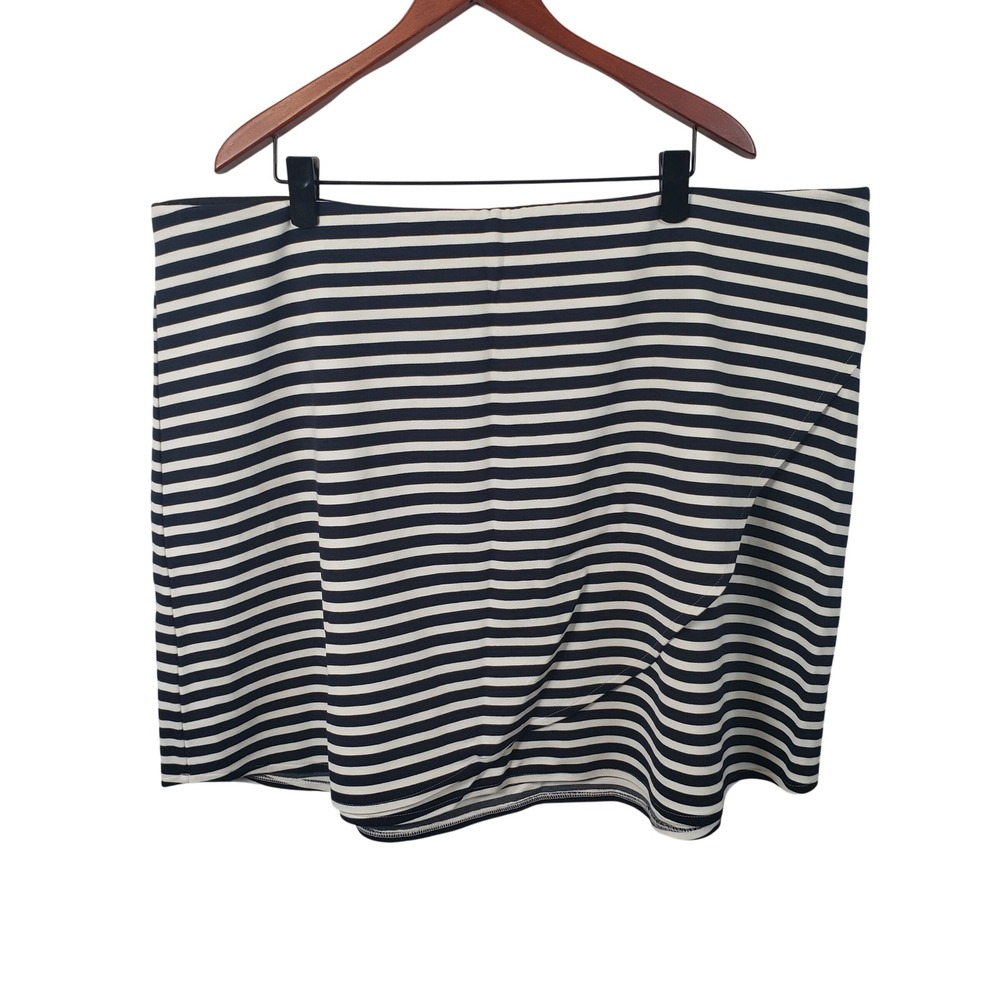 LOFT Plus Size 26 Skirt Navy White Striped Pull On Wrap Look Stretch / B150